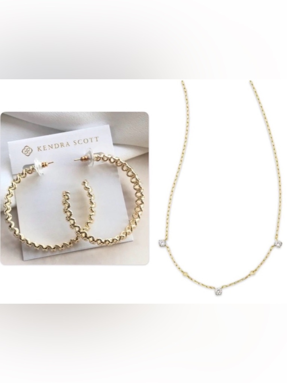 NWT Lot of 2x [Kendra Scott] Fallyn Hoop Earrings & Jada Strand Necklace in Gold - Picture 2 of 11